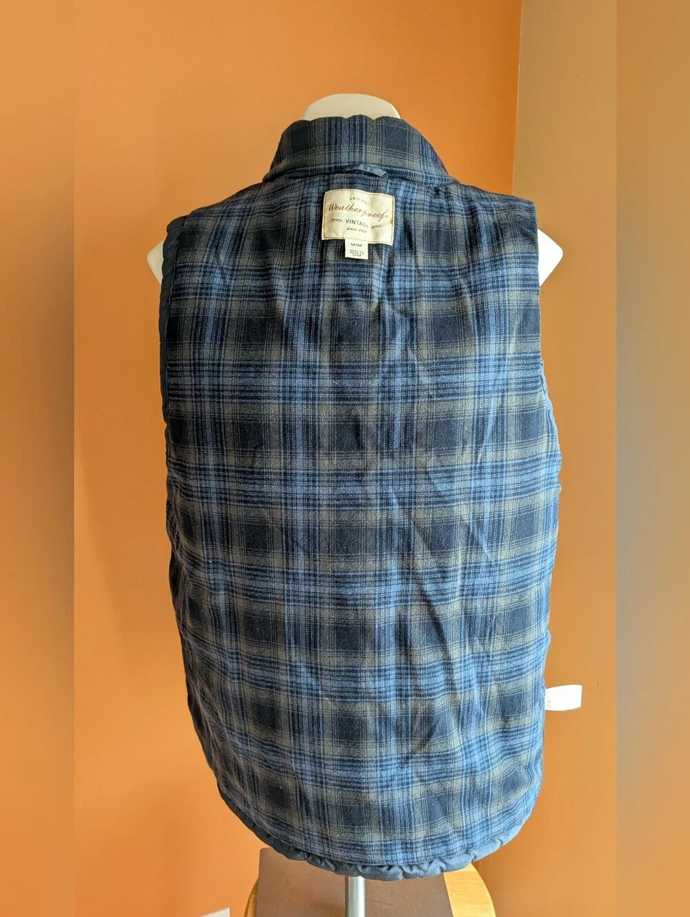 Weatherproof  Vintage Man's Flannel Quilted Navy Puffer Vest Front Zip Size M